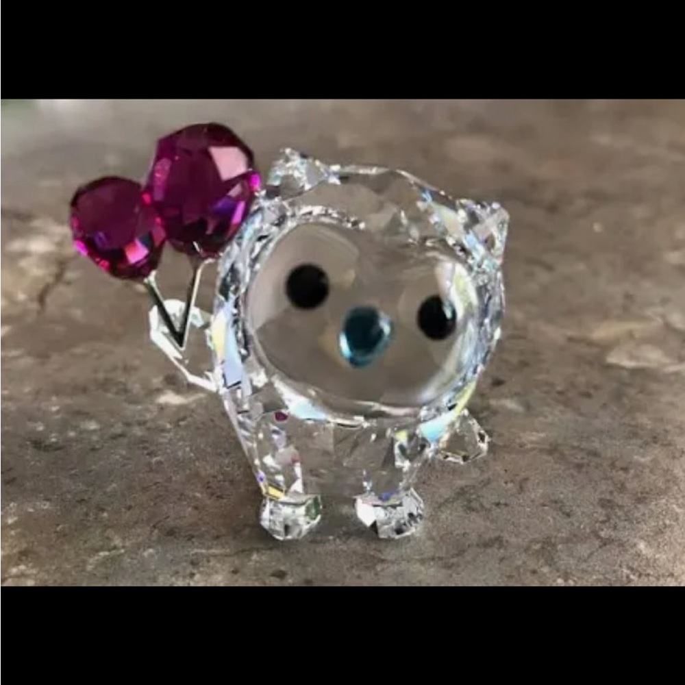 Swarovski Crystal owl hoot let’s celebrate Figurine with Purple Balloons